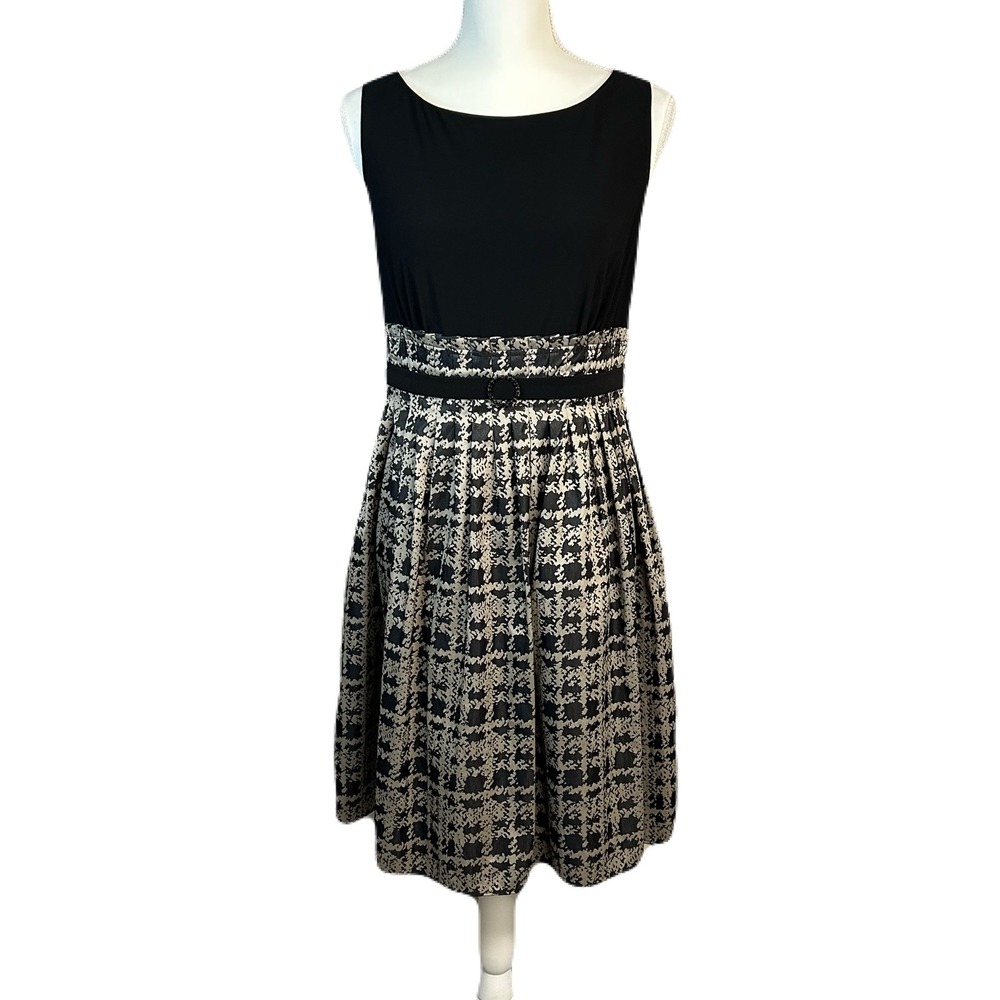 Jessica Howard Fit & Flare Cocktail Dress 12P Petite Empire Black Tan Abstract